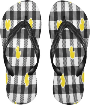Duck Bird Tartan Plaid Womens Flip Flops Chick Buffalo Plaid Check Summer Beach Sandals Casual Thong Slippers Comfortable Shower Slippers Non Slip Water Sandals shoes M
