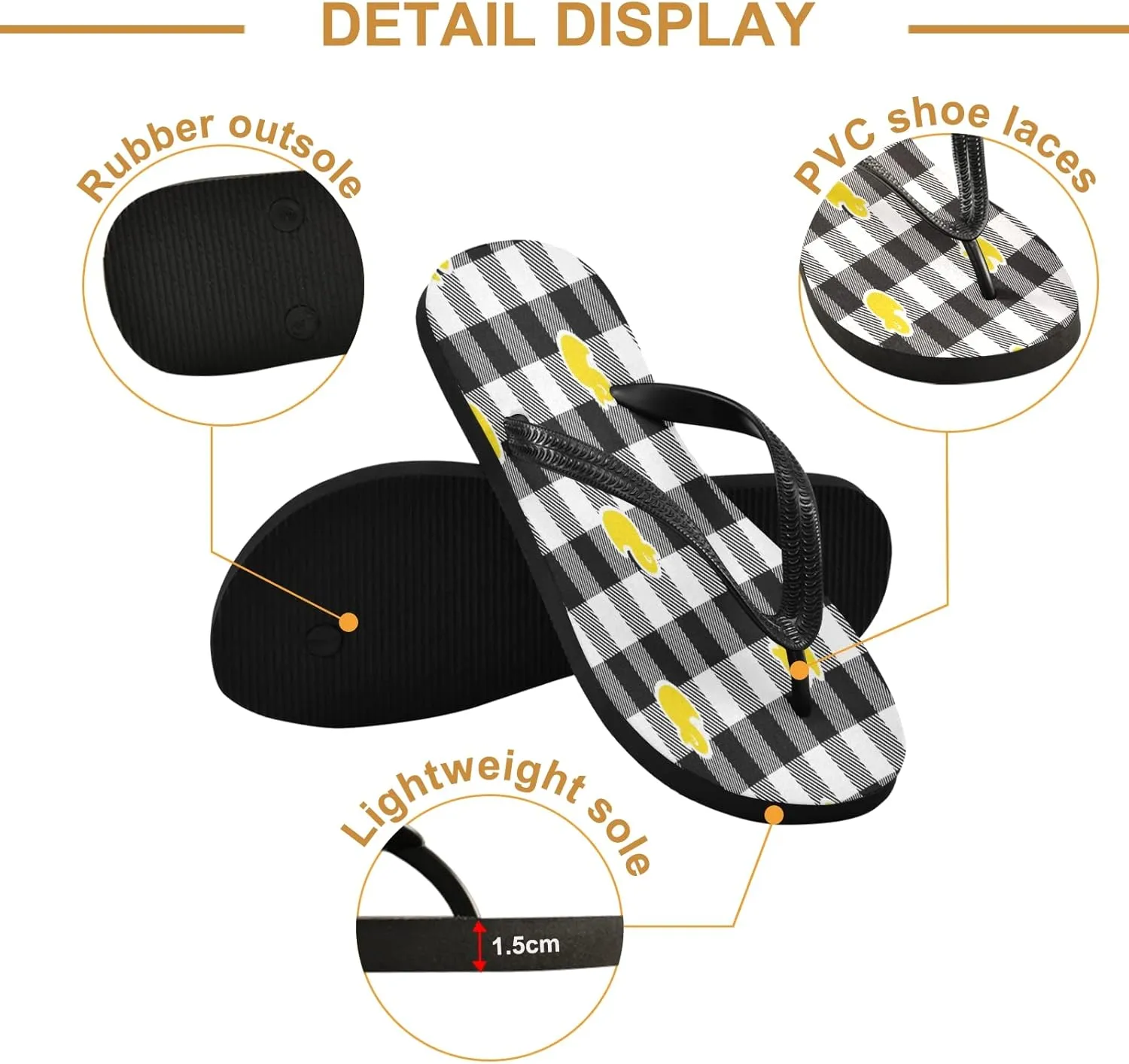 Duck Bird Tartan Plaid Womens Flip Flops Chick Buffalo Plaid Check Summer Beach Sandals Casual Thong Slippers Comfortable Shower Slippers Non Slip Water Sandals shoes M