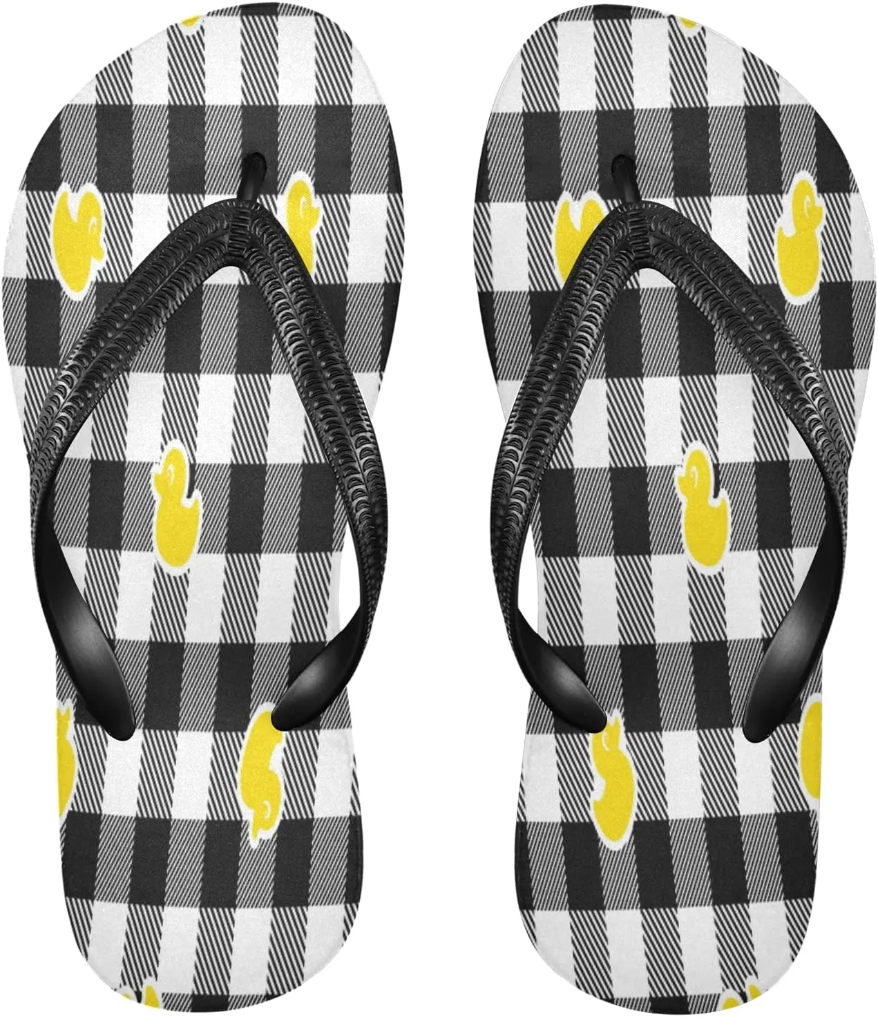 Duck Bird Tartan Plaid Womens Flip Flops Chick Buffalo Plaid Check Summer Beach Sandals Casual Thong Slippers Comfortable Shower Slippers Non Slip Water Sandals shoes M