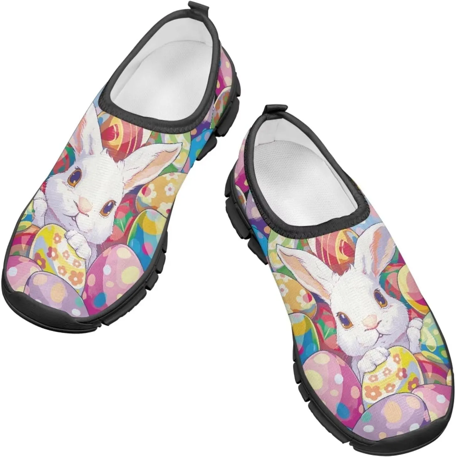 Easter Print Running Shoes Polyester Fabric Sneakers for Boys and Girls Breathable Casual Shoes Laceless Lightweight Shoes