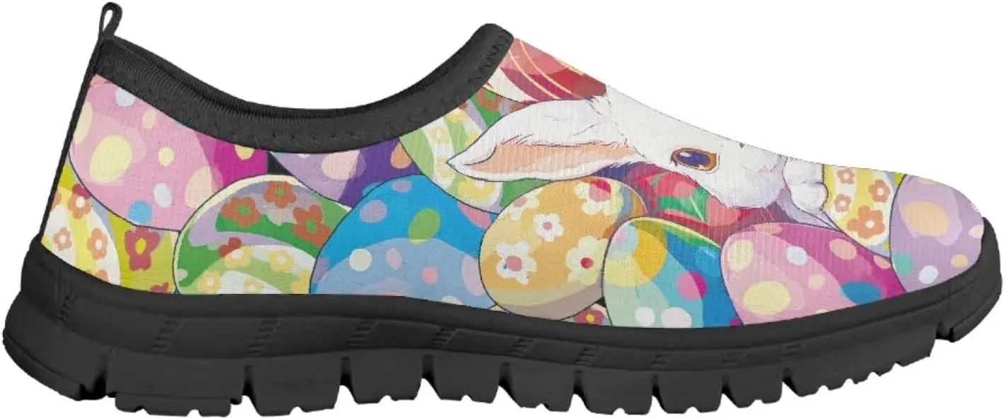 Easter Print Running Shoes Polyester Fabric Sneakers for Boys and Girls Breathable Casual Shoes Laceless Lightweight Shoes