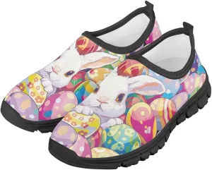 Easter Print Running Shoes Polyester Fabric Sneakers for Boys and Girls Breathable Casual Shoes Laceless Lightweight Shoes