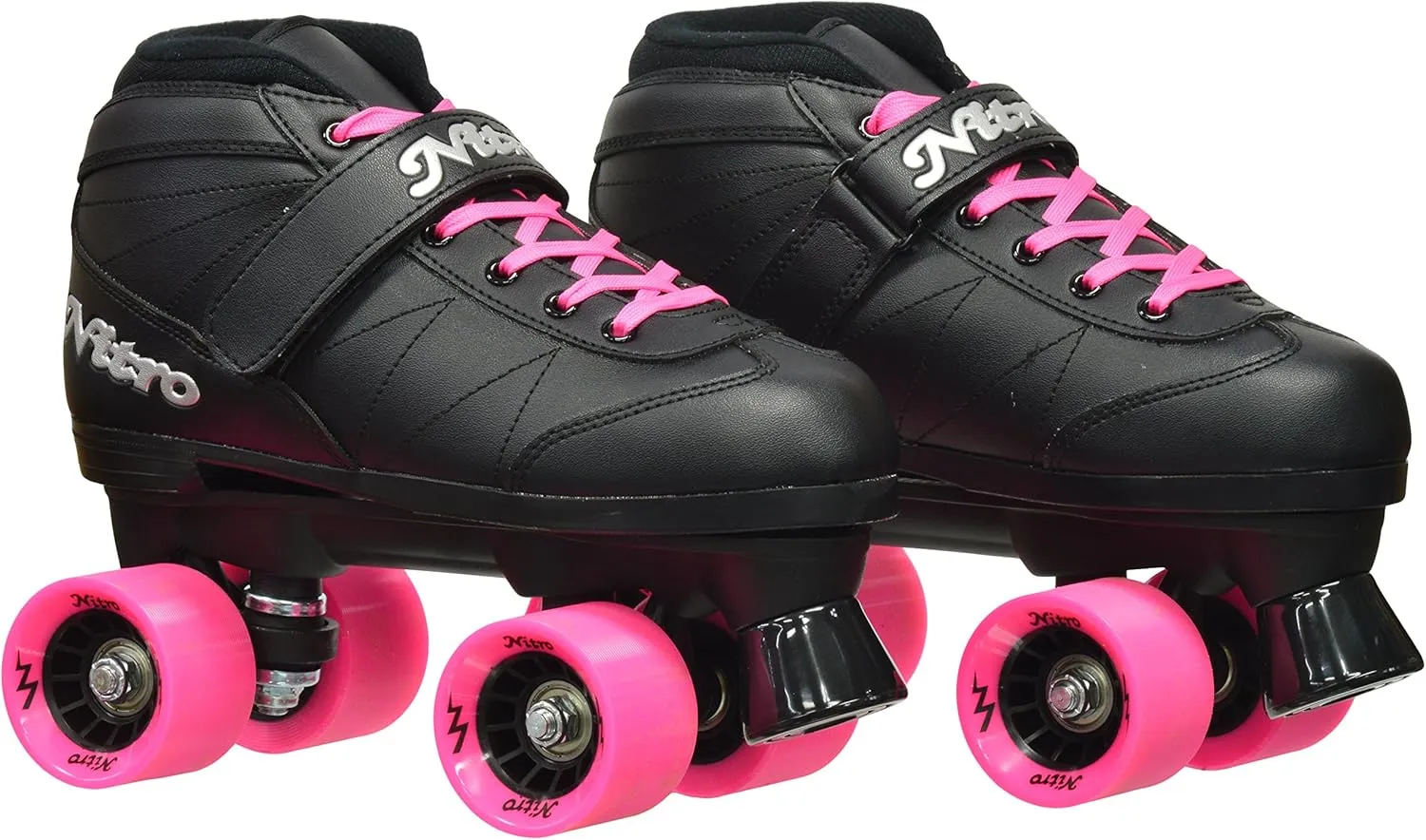 Epic Skates Super Nitro Indoor/Outdoor Quad Speed Roller Skates, Black/Pink, Adult 7