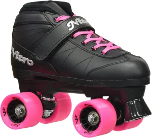 Epic Skates Super Nitro Indoor/Outdoor Quad Speed Roller Skates, Black/Pink, Adult 7