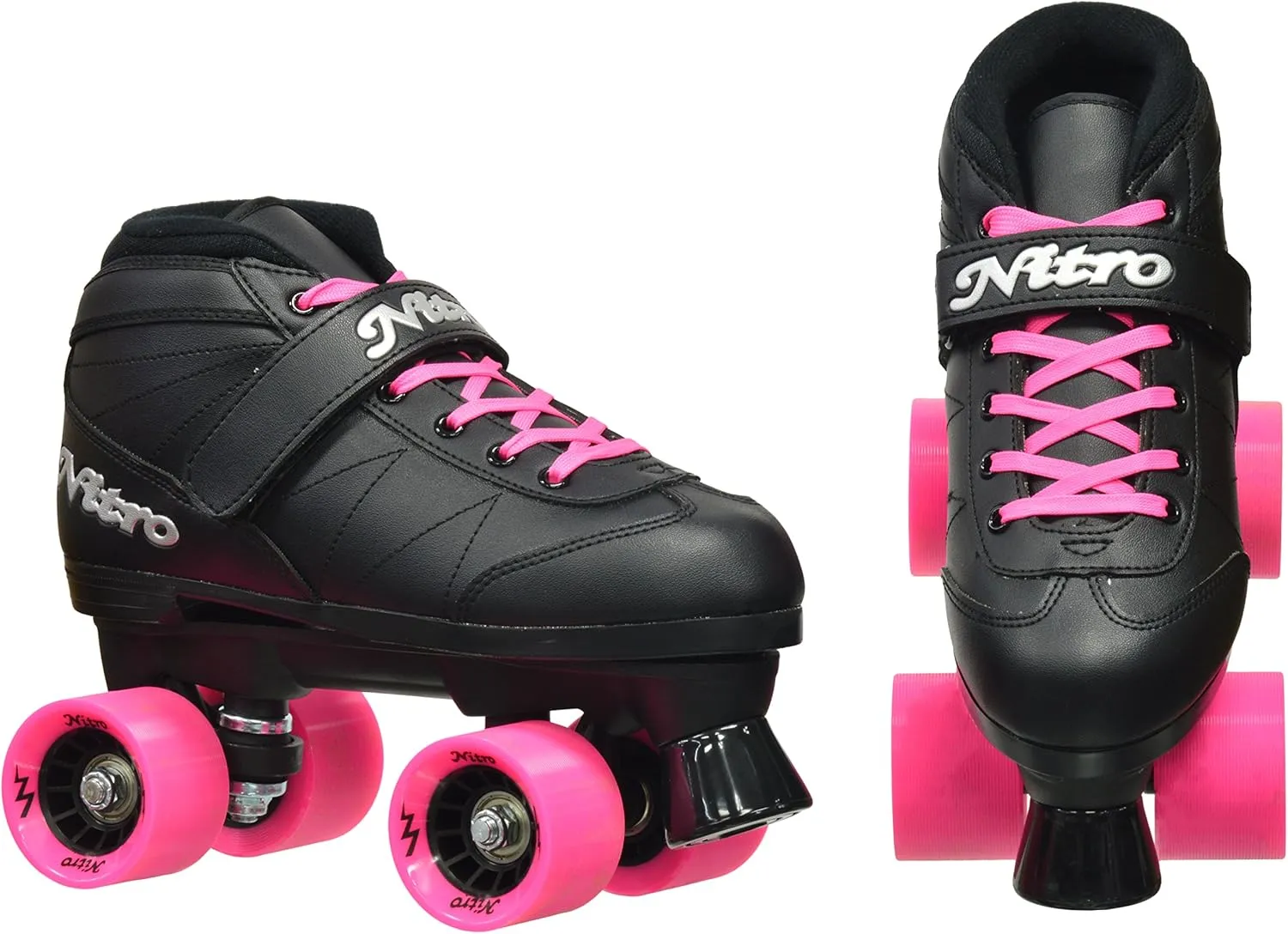 Epic Skates Super Nitro Indoor/Outdoor Quad Speed Roller Skates, Black/Pink, Adult 7