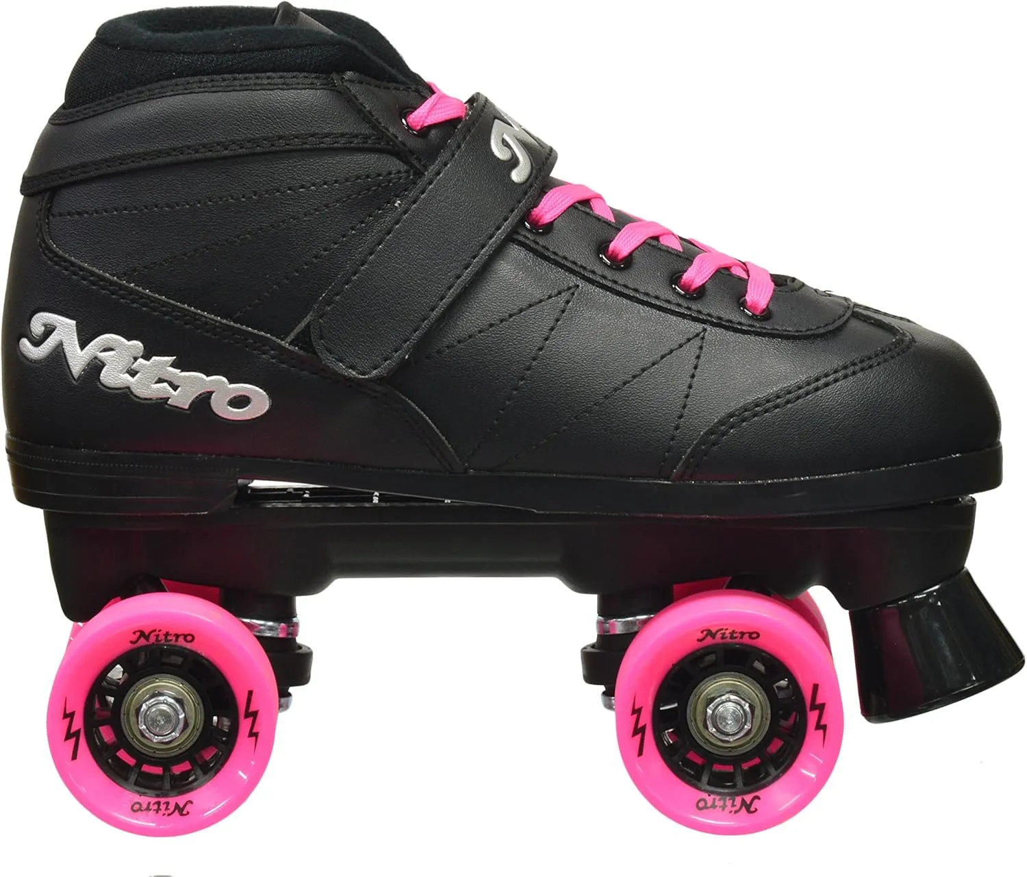 Epic Skates Super Nitro Indoor/Outdoor Quad Speed Roller Skates, Black/Pink, Adult 7