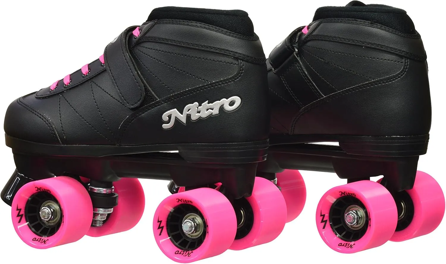 Epic Skates Super Nitro Indoor/Outdoor Quad Speed Roller Skates, Black/Pink, Adult 7