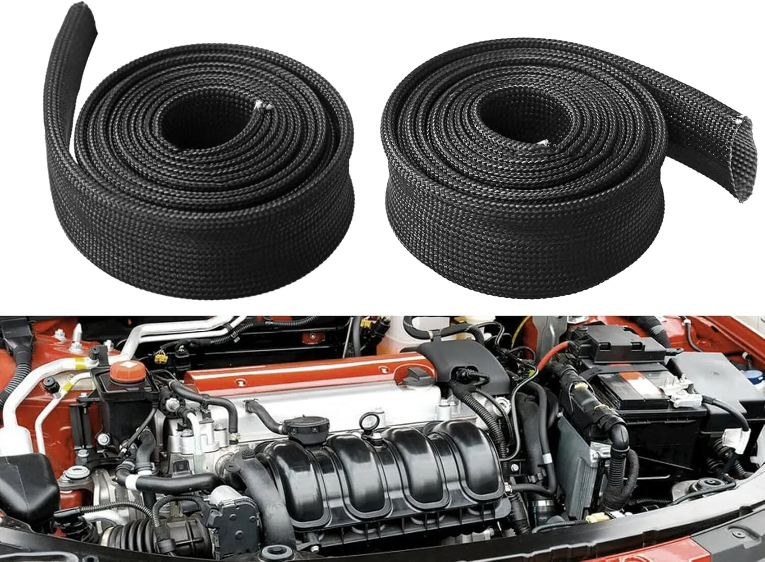 Fiberglass Hose Heat Shield Sleeve Spark Plug Wire Heat Protector Boots Auto Hose Roll 2500 Degree for Car&Auto Wire Loom Brake Line Cable (Black 3/4" IDX10')