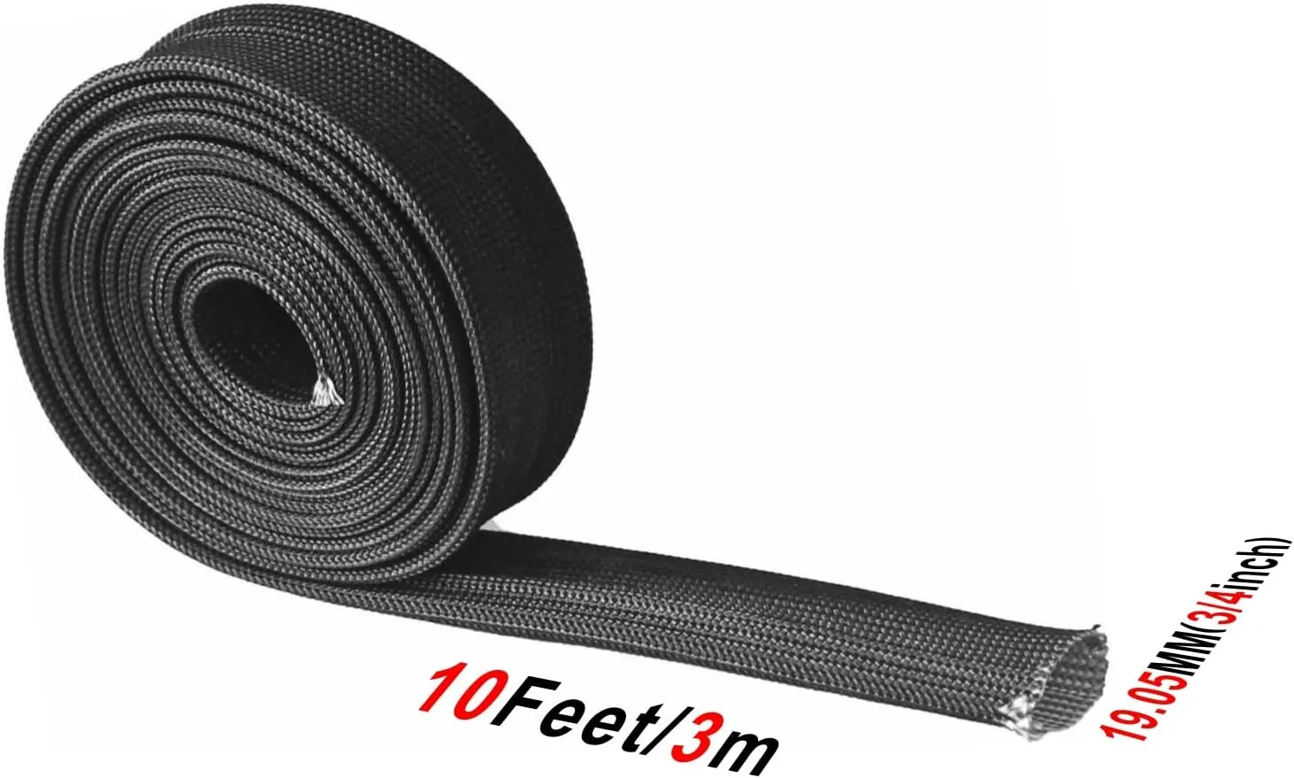 Fiberglass Hose Heat Shield Sleeve Spark Plug Wire Heat Protector Boots Auto Hose Roll 2500 Degree for Car&Auto Wire Loom Brake Line Cable (Black 3/4" IDX10')