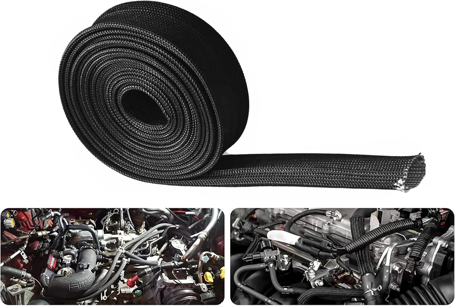 Fiberglass Hose Heat Shield Sleeve Spark Plug Wire Heat Protector Boots Auto Hose Roll 2500 Degree for Car&Auto Wire Loom Brake Line Cable (Black 3/4" IDX10')