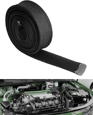 Fiberglass Hose Heat Shield Sleeve Spark Plug Wire Heat Protector Boots Auto Hose Roll 2500 Degree for Car&Auto Wire Loom Brake Line Cable (Black 3/4" IDX10')