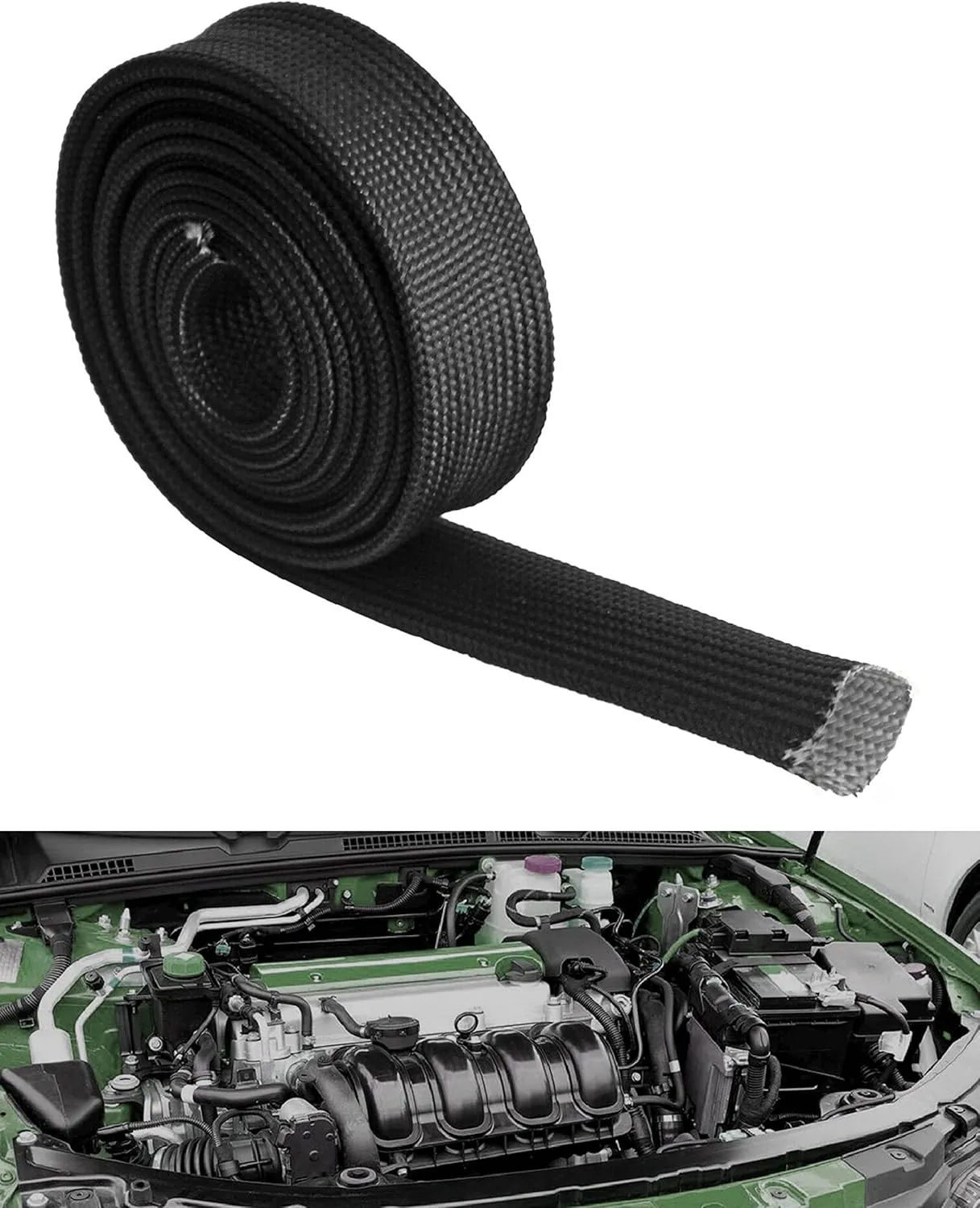 Fiberglass Hose Heat Shield Sleeve Spark Plug Wire Heat Protector Boots Auto Hose Roll 2500 Degree for Car&Auto Wire Loom Brake Line Cable (Black 3/4" IDX10')