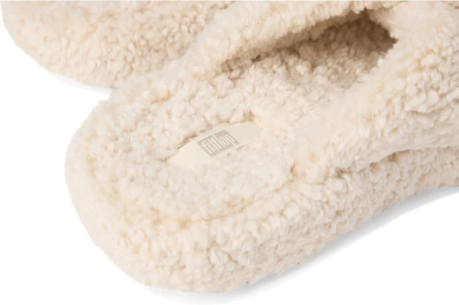 FitFlop iQushion D Luxe Teddy Cross Slides for Women - Women's Cozy Fleece Comfort Sandals, Indoor Outdoor Slippers with Arch Support, Ultra Light Cushioning, Slip Resistant Sole