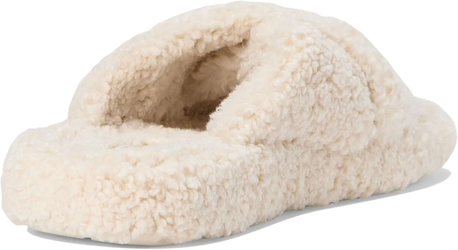 FitFlop iQushion D Luxe Teddy Cross Slides for Women - Women's Cozy Fleece Comfort Sandals, Indoor Outdoor Slippers with Arch Support, Ultra Light Cushioning, Slip Resistant Sole