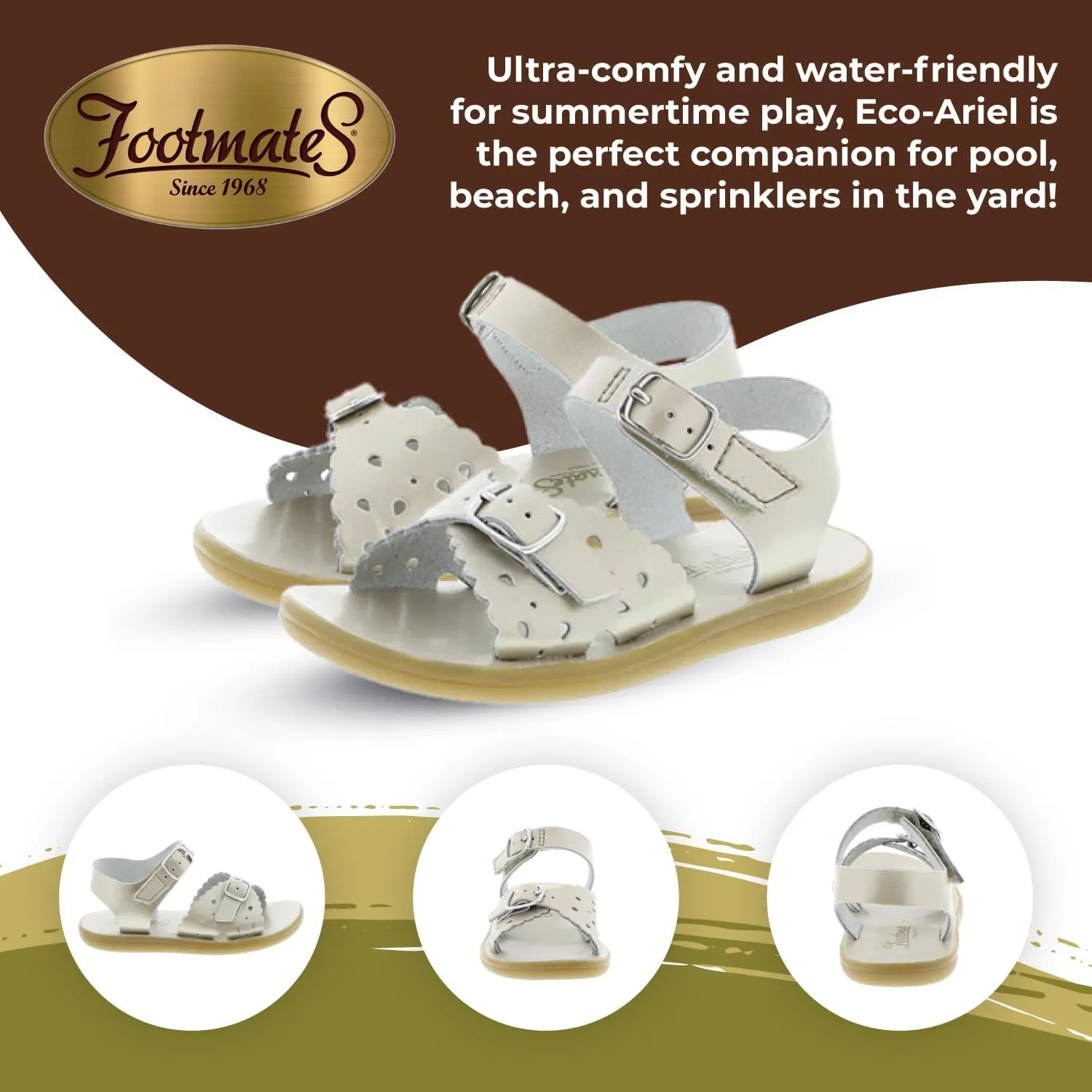 FOOTMATES Ariel and Eco-Ariel Waterproof Sandals for Girls and Boys with Slip-Resistant, Non-Marking Outsoles and Strap Closure for Infants, Toddlers, and Kids Ages 0-12
