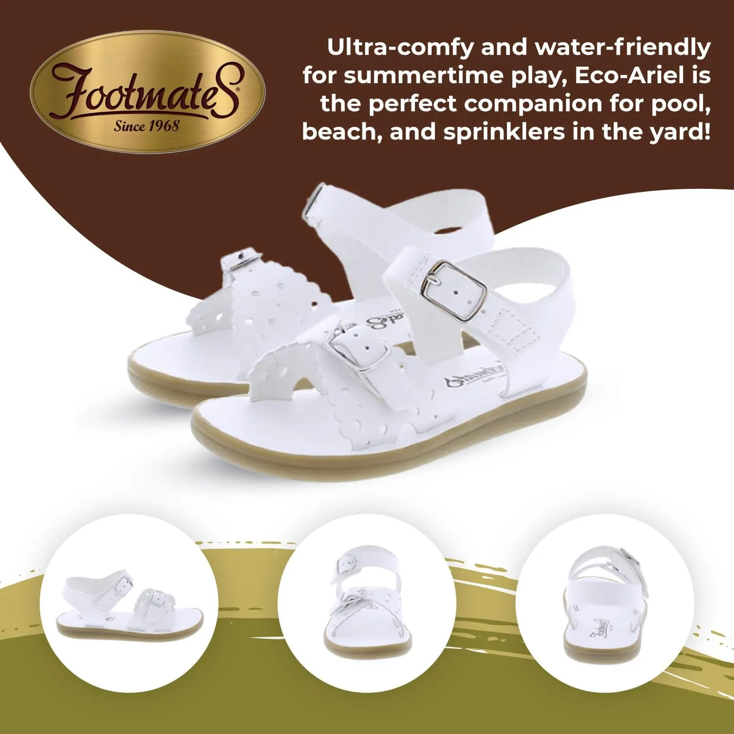 FOOTMATES Ariel and Eco-Ariel Waterproof Sandals for Girls and Boys with Slip-Resistant, Non-Marking Outsoles and Strap Closure for Infants, Toddlers, and Kids Ages 0-12