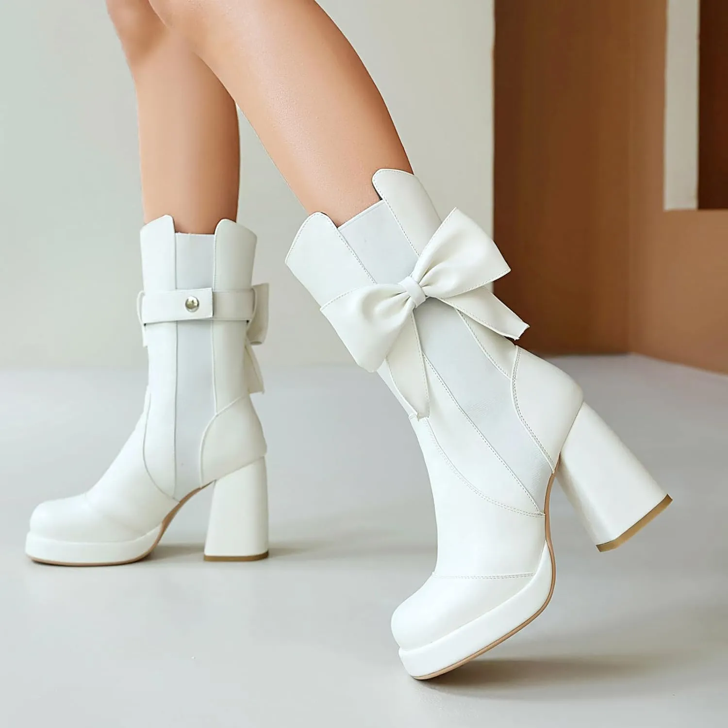 ForeMode Women's Goth Leather Block Heel Ankle Boots Fashion Studded Ankle Strap Trim Punk Boots