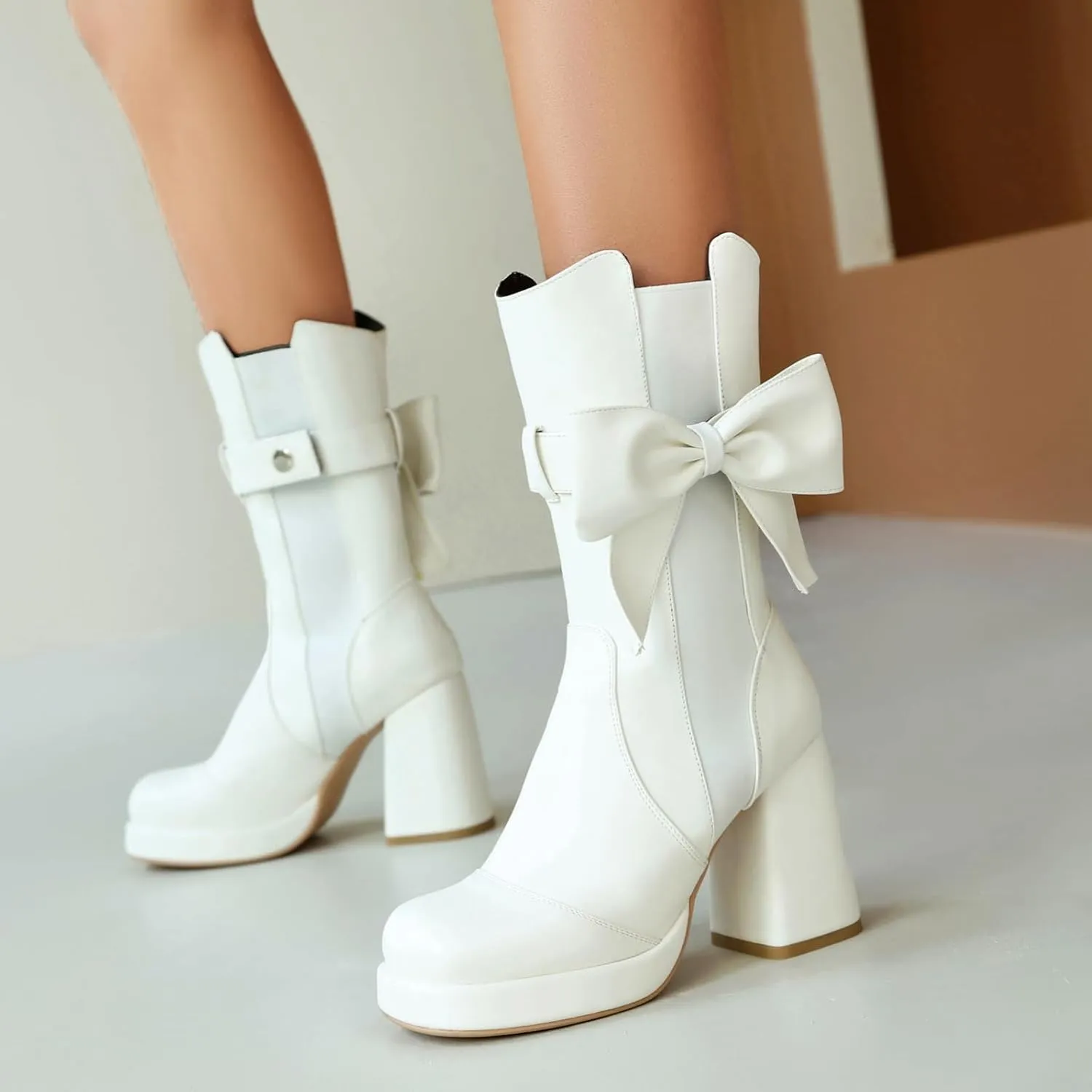 ForeMode Women's Goth Leather Block Heel Ankle Boots Fashion Studded Ankle Strap Trim Punk Boots