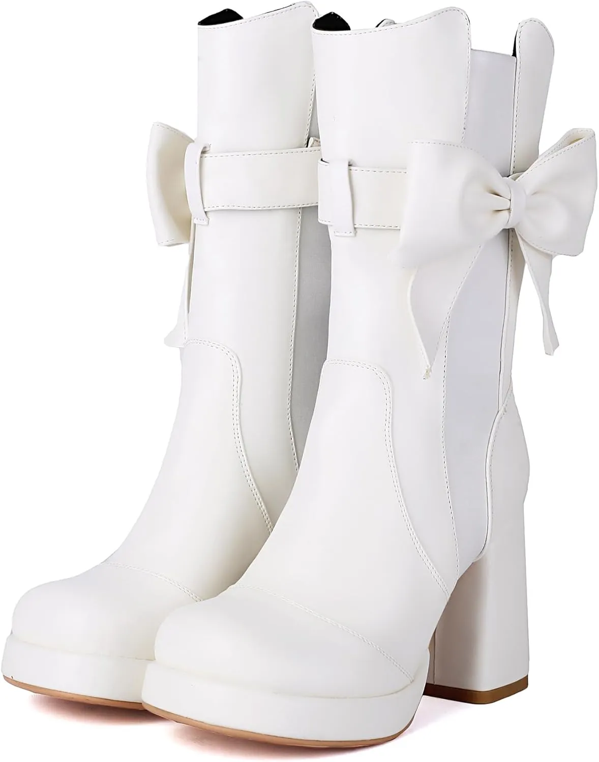 ForeMode Women's Goth Leather Block Heel Ankle Boots Fashion Studded Ankle Strap Trim Punk Boots