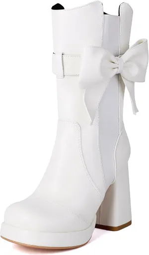 ForeMode Women's Goth Leather Block Heel Ankle Boots Fashion Studded Ankle Strap Trim Punk Boots