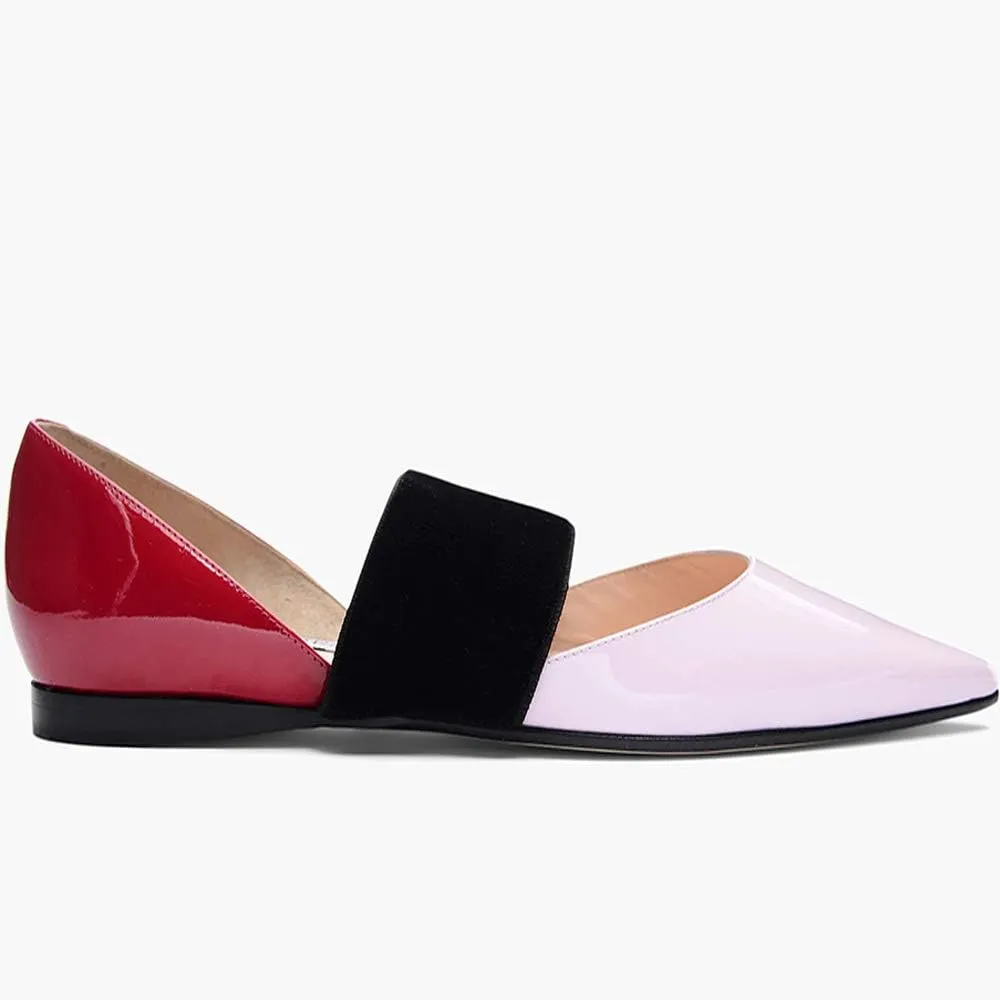 FOWT Pointed Toe D'Orsay Flats Slip On Ballet Flat with A Band Close Toe Mary Jane Two Tone Casual Shoes for Dating Party Comfort Elegant Full Size 4-16 M US