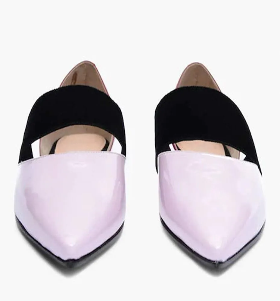 FOWT Pointed Toe D'Orsay Flats Slip On Ballet Flat with A Band Close Toe Mary Jane Two Tone Casual Shoes for Dating Party Comfort Elegant Full Size 4-16 M US