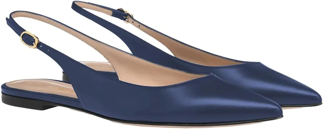 FOWT Simple Closed Pointed Toe Slingback Buckle Strap Womens Flats Comfort Casual Daily Mules Shoes Ladies Slip on Sandals for Dressy Driving Commuting Travel, US Size 4-16 M