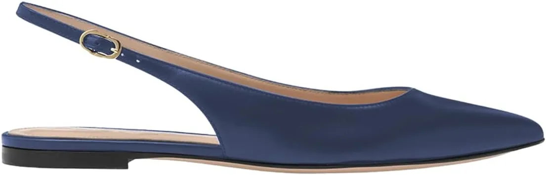 FOWT Simple Closed Pointed Toe Slingback Buckle Strap Womens Flats Comfort Casual Daily Mules Shoes Ladies Slip on Sandals for Dressy Driving Commuting Travel, US Size 4-16 M