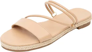 GATUXUS Women's Espadrilles Slip On Flats Sandals Peep Toe Slides Slingback Raffia Sandals Summer Beach Shoes