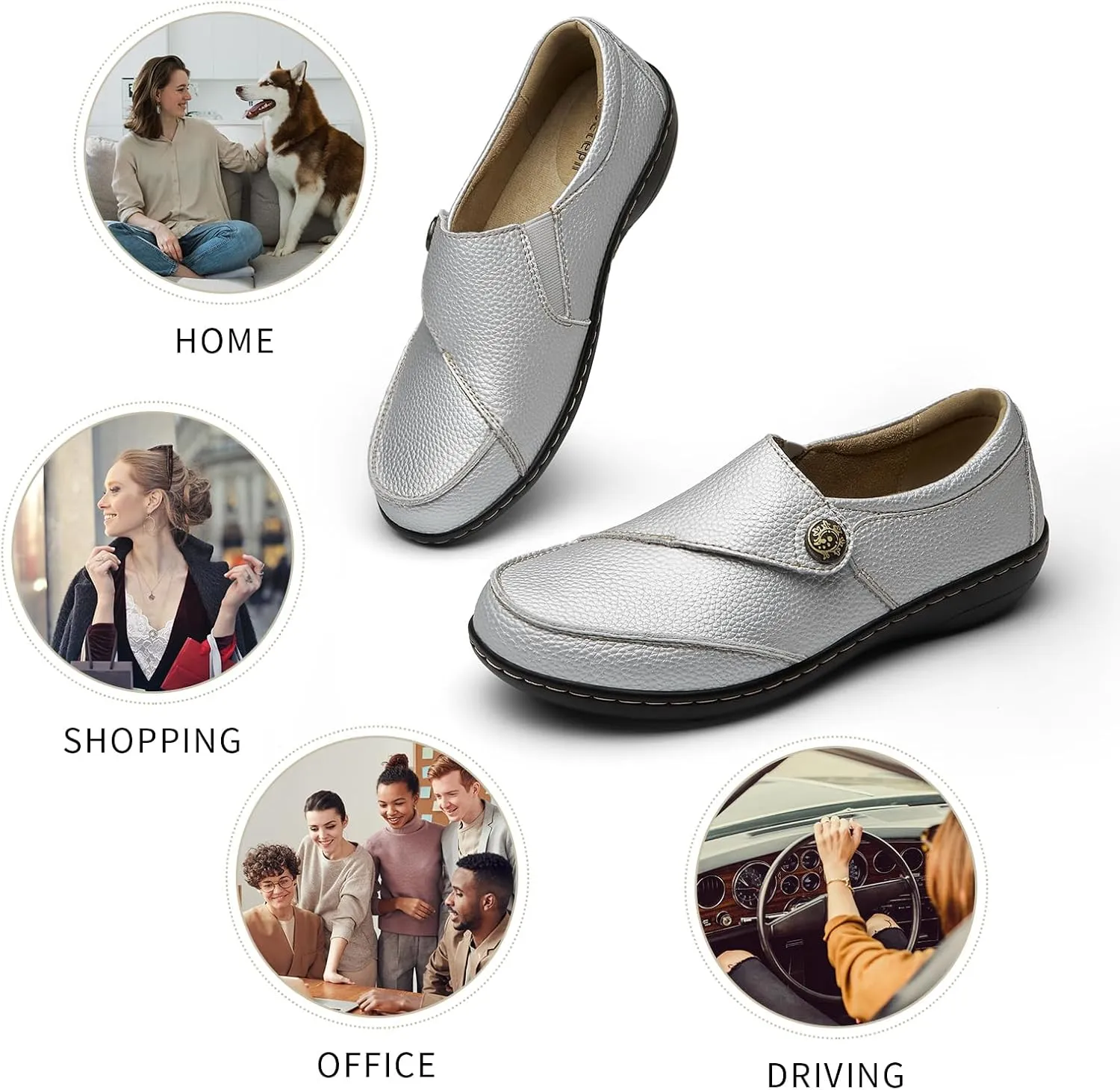 Geoeleph Women's Loafers Casual Slip-Ons Comfort Walking Flats Leather Driving Moccasins