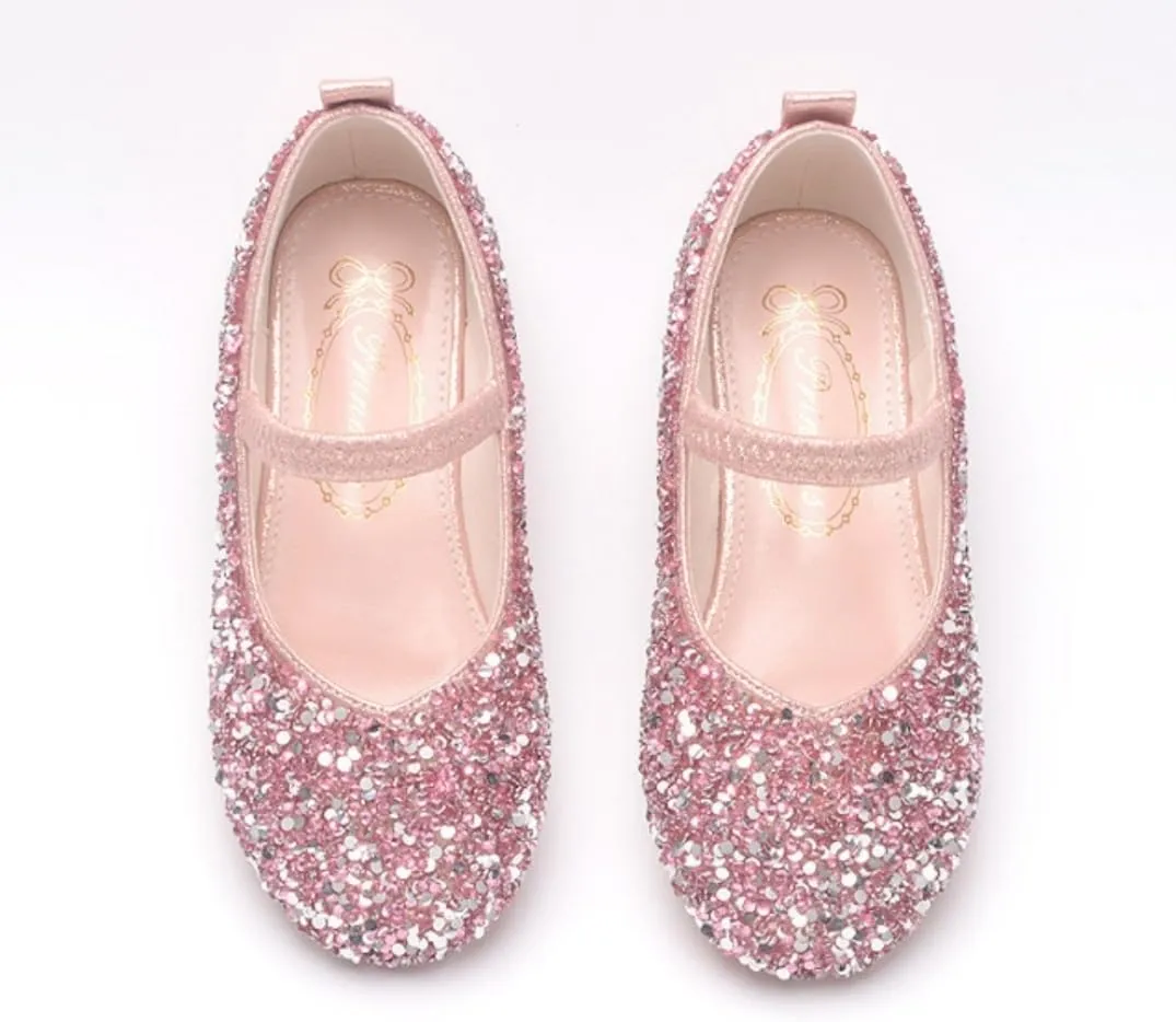 Girls Classic Slip on Mary Jane Ballet Flats Glitter Wedding Party Bridesmaids Flower Girl Princess Dress Shoes for Kid Toddler