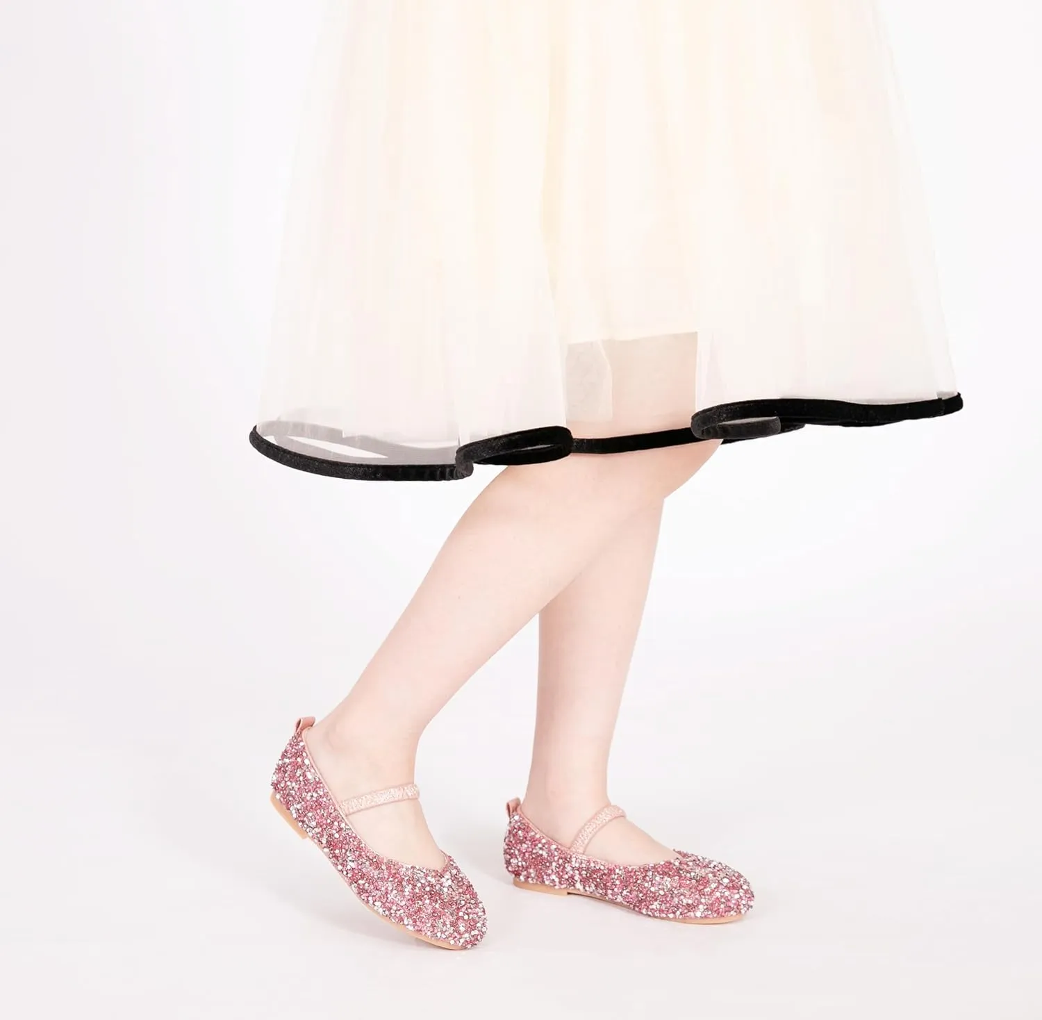 Girls Classic Slip on Mary Jane Ballet Flats Glitter Wedding Party Bridesmaids Flower Girl Princess Dress Shoes for Kid Toddler