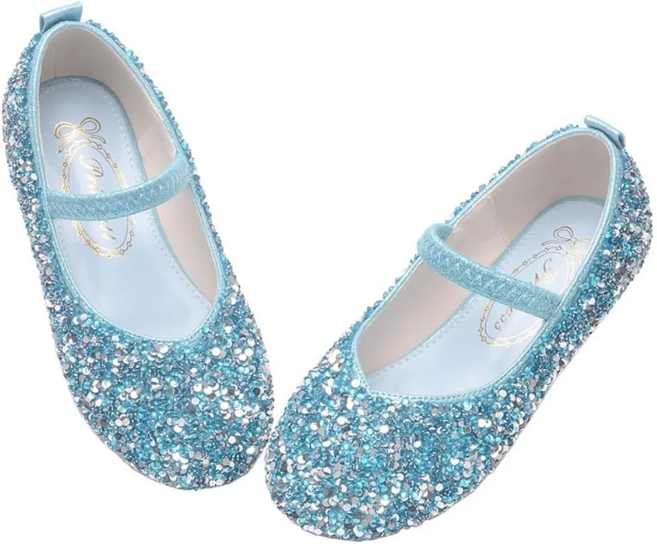 Girls Classic Slip on Mary Jane Ballet Flats Glitter Wedding Party Bridesmaids Flower Girl Princess Dress Shoes for Kid Toddler