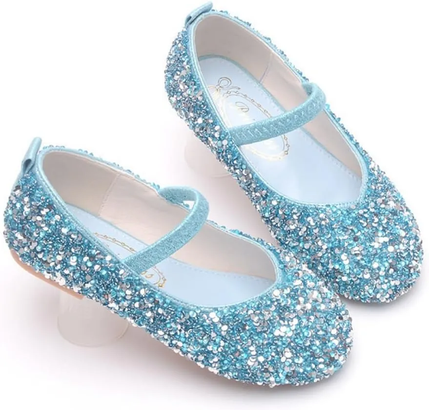 Girls Classic Slip on Mary Jane Ballet Flats Glitter Wedding Party Bridesmaids Flower Girl Princess Dress Shoes for Kid Toddler