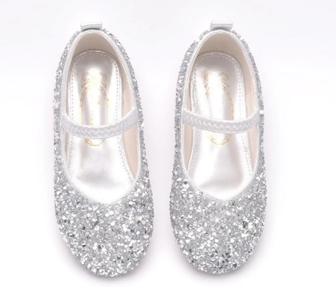 Girls Classic Slip on Mary Jane Ballet Flats Glitter Wedding Party Bridesmaids Flower Girl Princess Dress Shoes for Kid Toddler