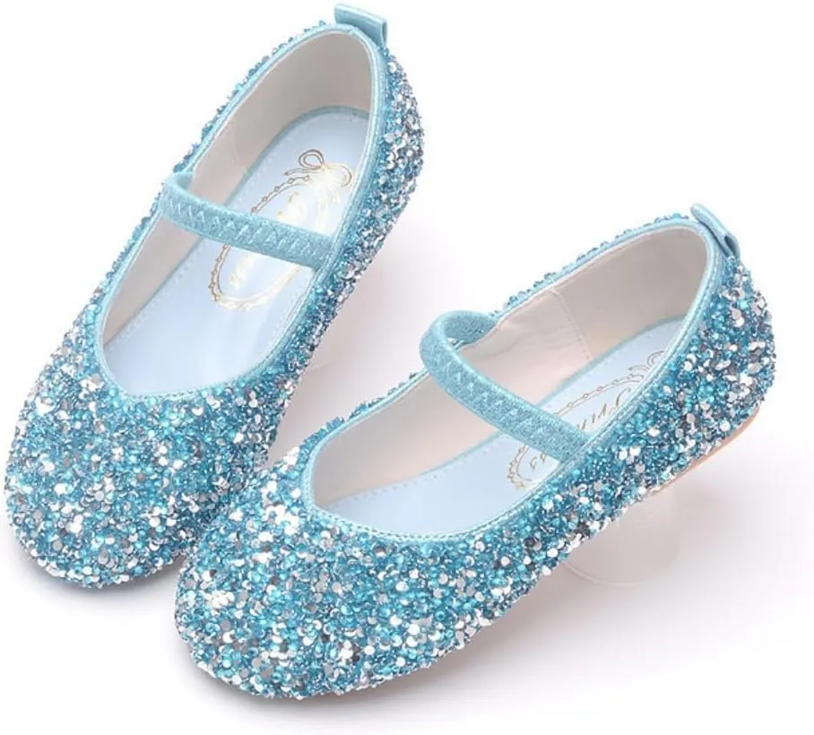 Girls Classic Slip on Mary Jane Ballet Flats Glitter Wedding Party Bridesmaids Flower Girl Princess Dress Shoes for Kid Toddler