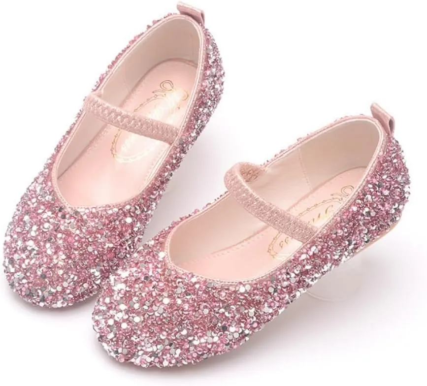 Girls Classic Slip on Mary Jane Ballet Flats Glitter Wedding Party Bridesmaids Flower Girl Princess Dress Shoes for Kid Toddler