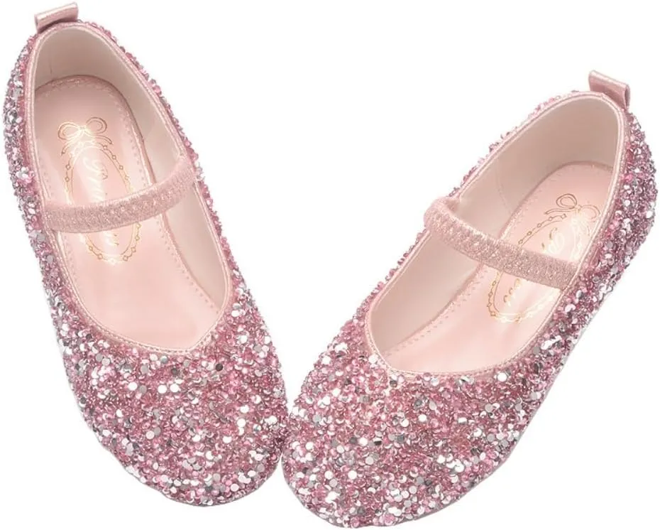 Girls Classic Slip on Mary Jane Ballet Flats Glitter Wedding Party Bridesmaids Flower Girl Princess Dress Shoes for Kid Toddler