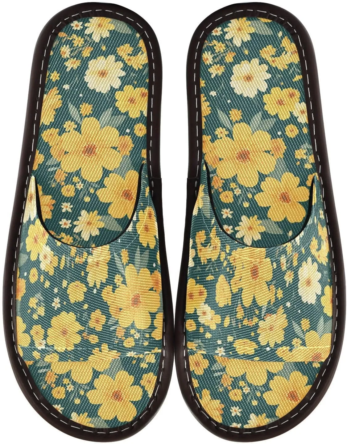 Golden Little Wildflower Men Women Bathroom Slippers Reusable Beach Sandals for Travel Outdoor Hotel