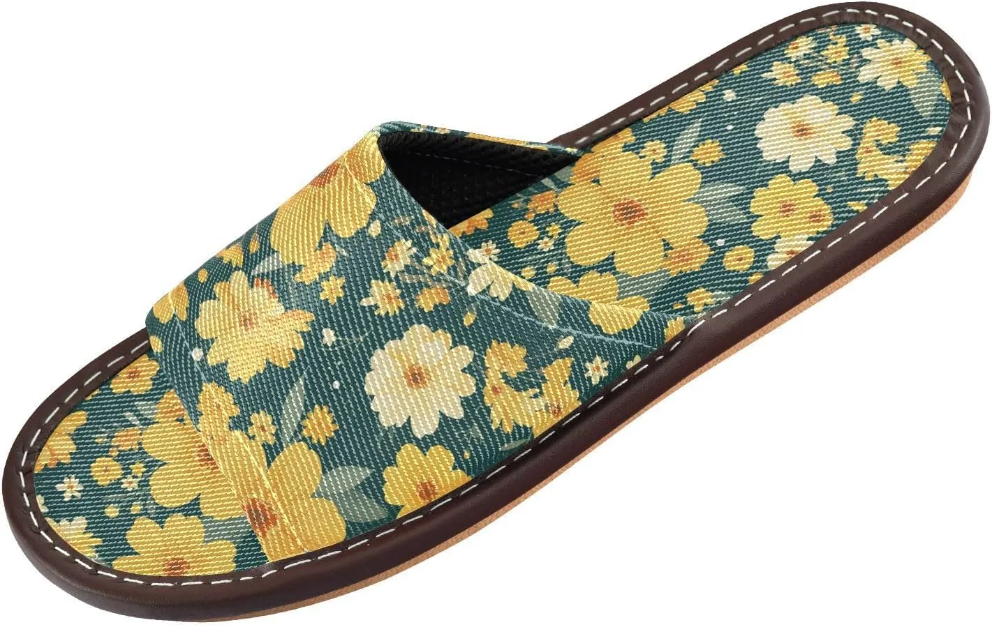 Golden Little Wildflower Men Women Bathroom Slippers Reusable Beach Sandals for Travel Outdoor Hotel