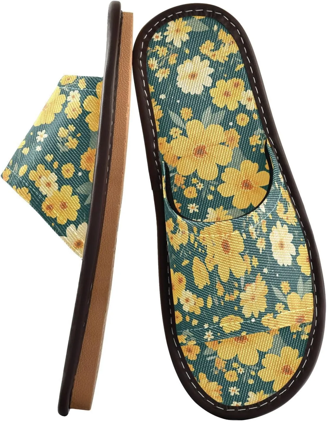 Golden Little Wildflower Men Women Bathroom Slippers Reusable Beach Sandals for Travel Outdoor Hotel