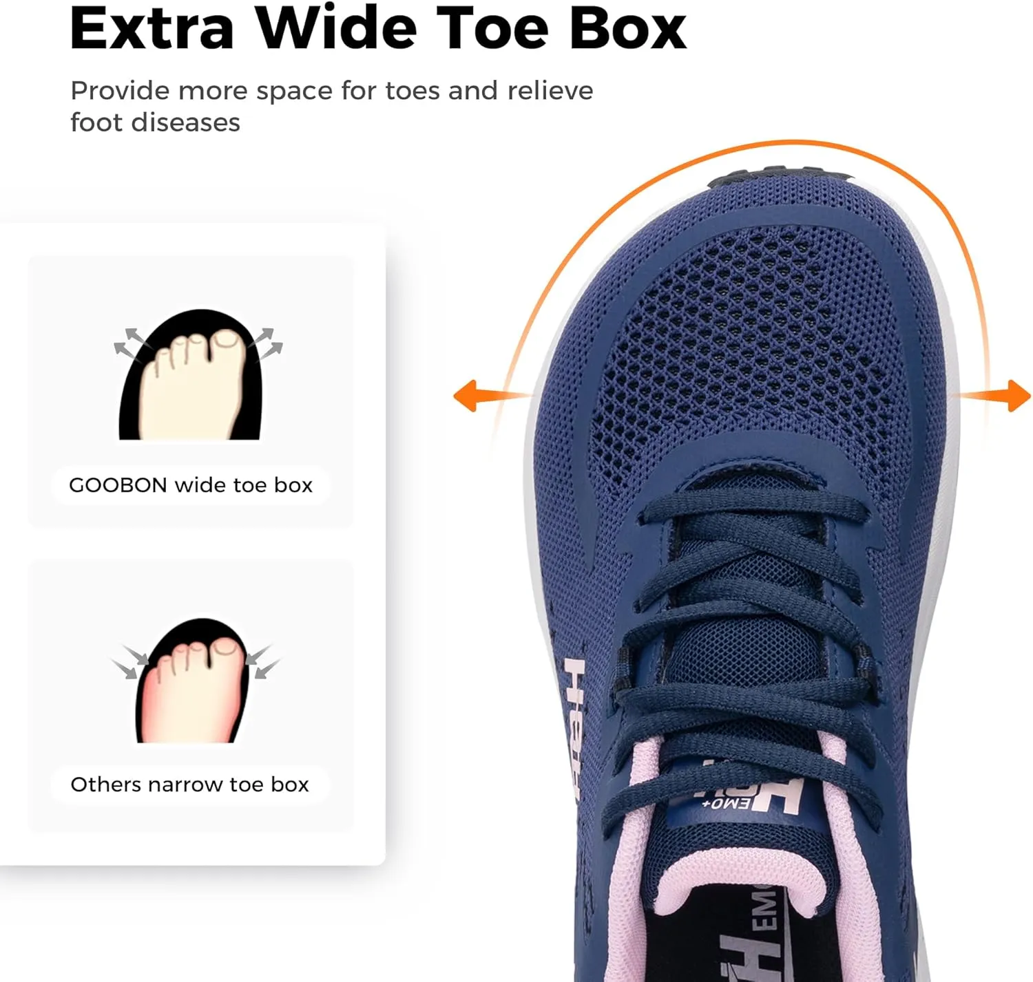 GOOBON Womens Wide Toe Box Walking Shoes with Arch Support Wide Width Tennis Running Sneakers Zero Drop Shoe