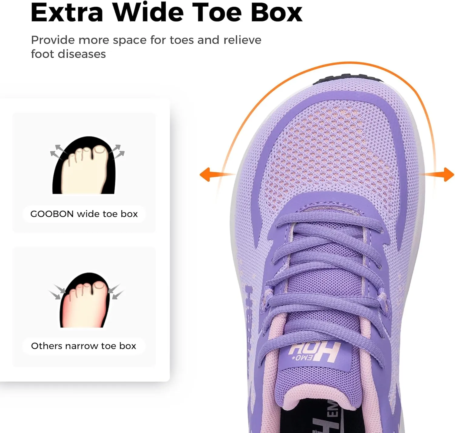GOOBON Womens Wide Toe Box Walking Shoes with Arch Support Wide Width Tennis Running Sneakers Zero Drop Shoe