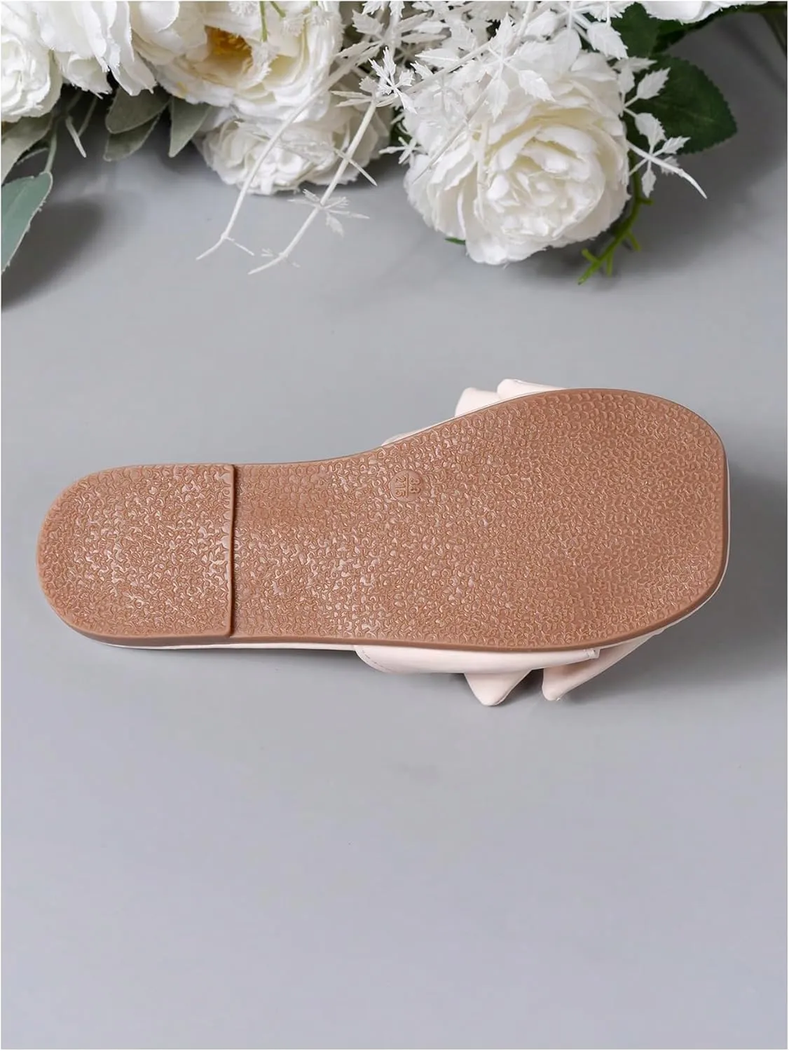GORGLITTER Girl's Bow Tie Decor Single Band Flats Square Open Toe Pu Leather Slide Sandals