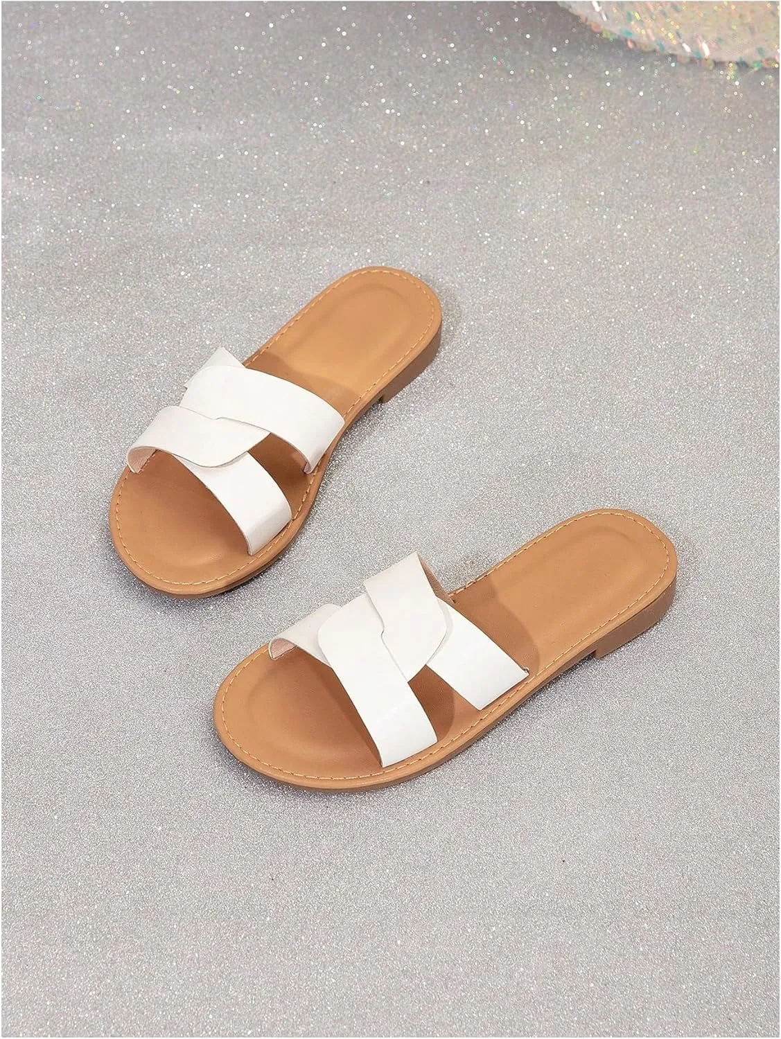 GORGLITTER Girl's Criss Cross Double Band Vacation Flats Open Toe Cute Summer Slide Sandals