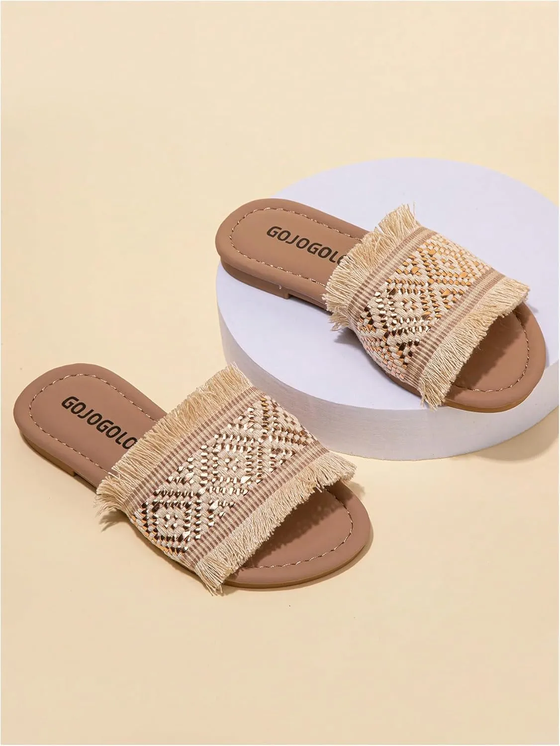 GORGLITTER Girl's Western Sandals Fringe Trim Open Toe Boho Beach Flat Shoes
