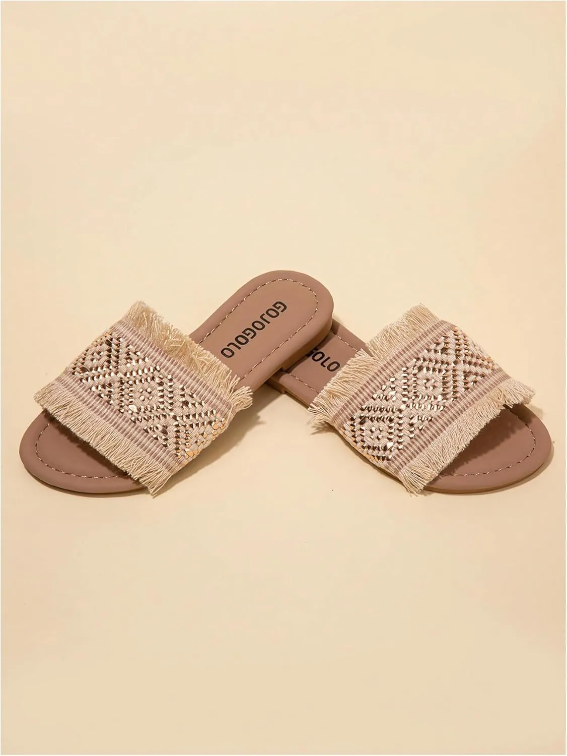 GORGLITTER Girl's Western Sandals Fringe Trim Open Toe Boho Beach Flat Shoes