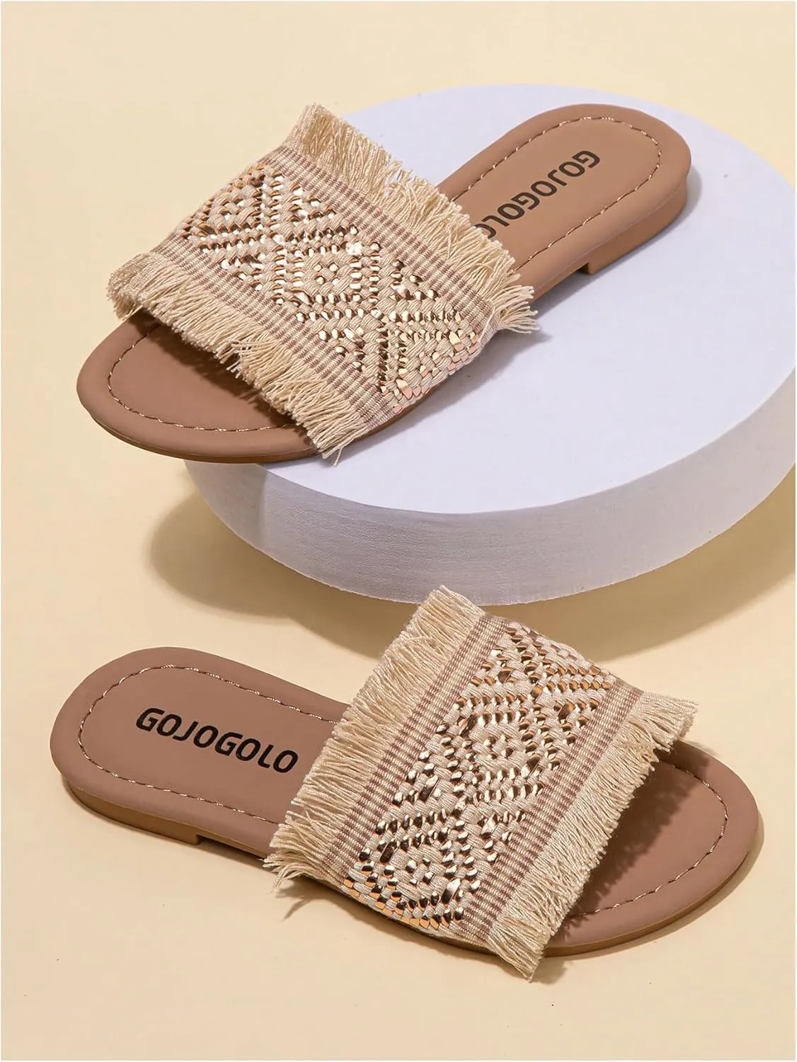 GORGLITTER Girl's Western Sandals Fringe Trim Open Toe Boho Beach Flat Shoes