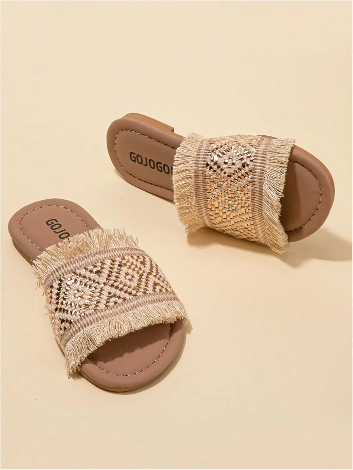 GORGLITTER Girl's Western Sandals Fringe Trim Open Toe Boho Beach Flat Shoes