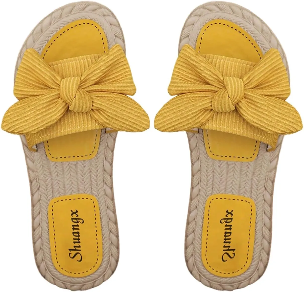 GORGLITTER Women's Bow Knot Flat Sandals Open Toe Slip On Slide Slipper Single Band Flats
